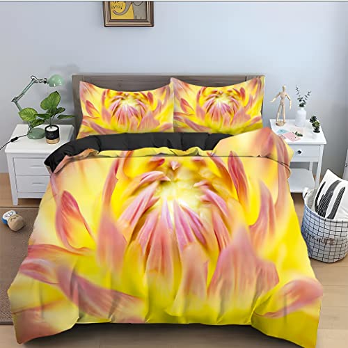 Housse de couette 90x190 ado lit enfant parure de lit microfibre fleur jaune