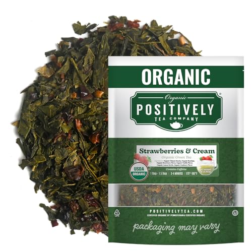 Organic Positively Tea Company, Strawberries and Cream, Green Tea, Loose