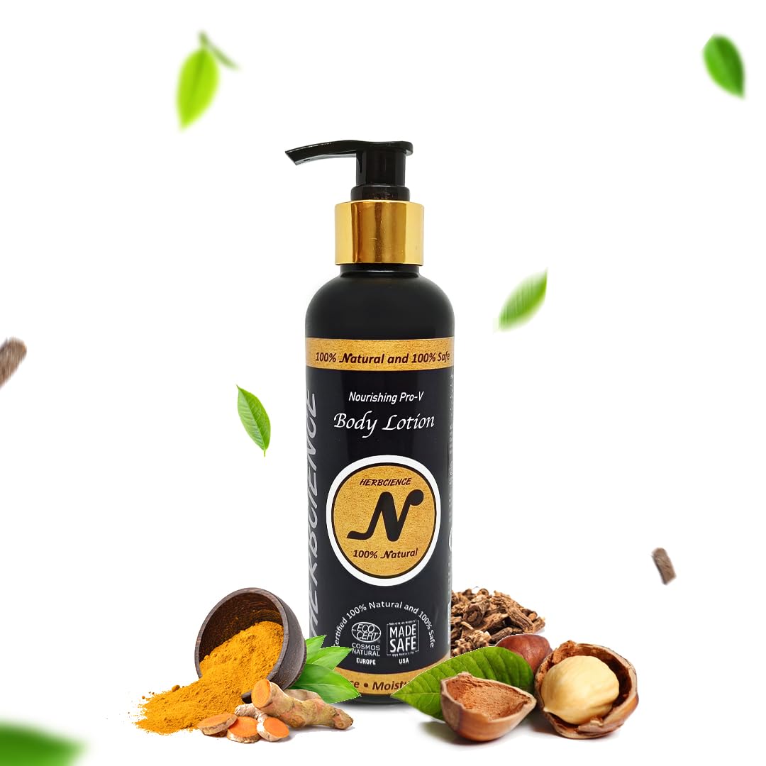 HERBCIENCE Nourishing Pro-V Body Lotion - 250ml | For Moisturization & Skin Radiance | Enriched with Lodhra & Shea Butter |100% Natural & Safe, Certified by Ecocert Cosmos Natural and Made Safe, USA