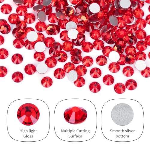 Image of 10000PCS Red Rhinestones Bulk, Flat Back Crystal Glass Stone Round Gems,SS16, 3.8-4.0mm