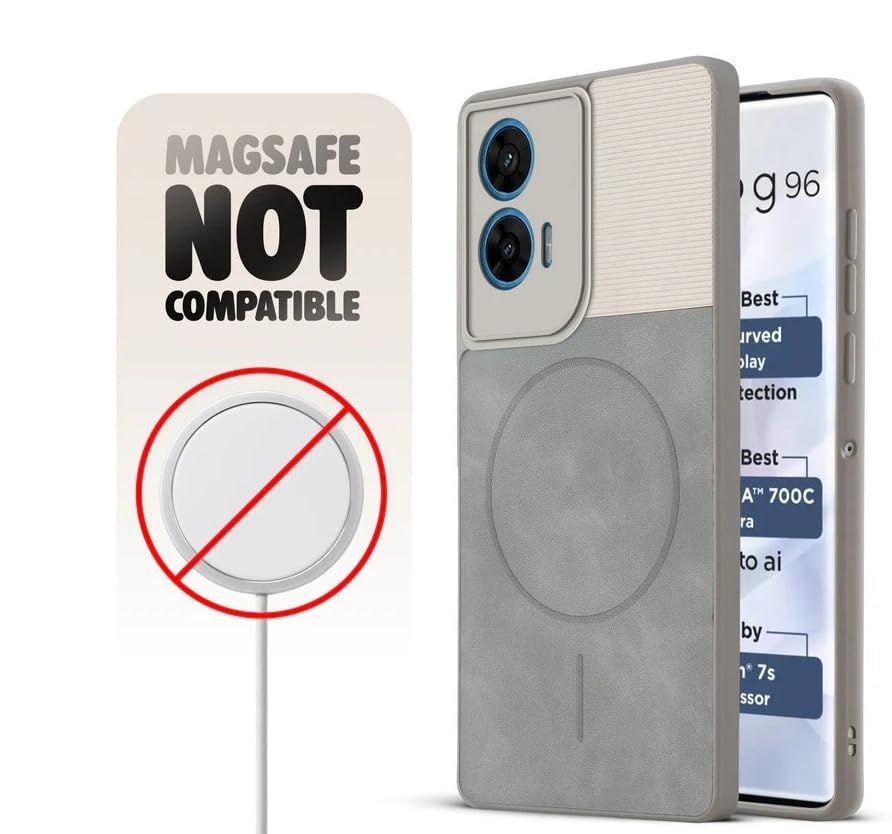 Image of Bintage Dual-Leather Mac Safe Design Phone Case| Soft Touch Finish | Full Camera Protectection Back Cover Compatible for Motorola Moto G45 5G - White & Matelic Grey