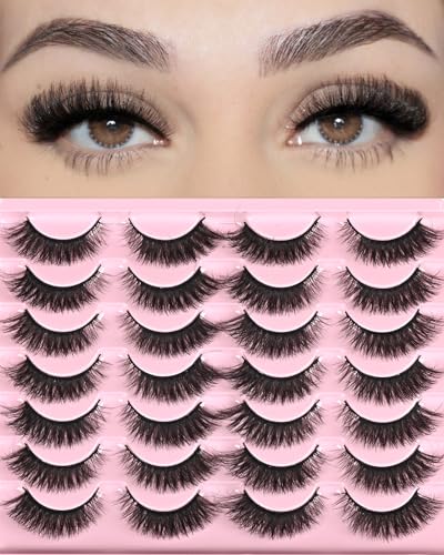 FARRED Natural Lashes Short Eyelashes Wispy False Mink Lash Pack 14 Pair Natural Look Fluffy Cat Eye Strip Eyelash Small Fake Lashes Full Pestañas Sets for MUA and Beginners Daily Makeup (F1 | 8-14mm)