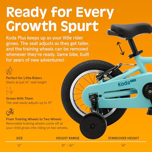 Image of Retrospec Koda Plus Kids Bike for Boys & Girls Ages 2-3 Years - 12 inch Children's Bicycle, Adjustable Seat & Handlebars, Removable Training Wheels, Front Hand Brakes, Rear Coaster Brake & Safety Bell