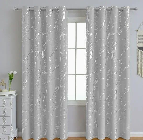 John Aird Blackout Curtains Eyelet Silver Foil Marble Effect Thermal Curtain (Silver, 90" Width x 72" Drop) — image 1