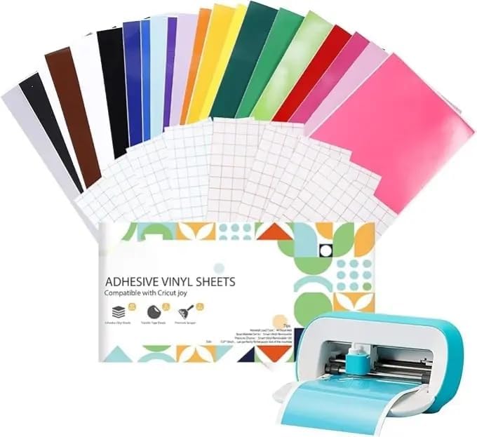 27 Pack Removable Vinyl Sheets Compatible with Cricut Joy, 5.5 x 12 in Smart Vinyl Set with 4 Transfer Tape Sheets and Scraper, Matless Self Adhesive Vinyl Sticker Paper for DIY Crafts