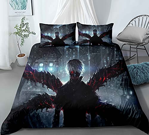 YouKnowHYK Bed Sheets Bedding Set for Tokyo Ghoul Ken Kaneki 3 Pcs Cozy,1 Comforter/Duvet Cover,104x90in 2 Pillow Cases,20x36in, King