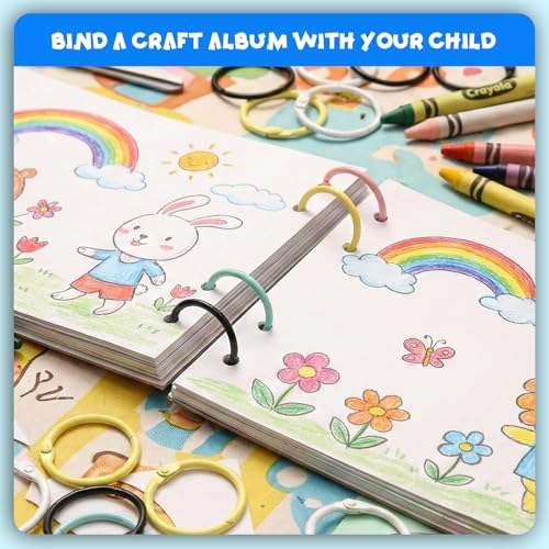 60 Stück Buchringe 30mm, Metall Loseblatt Verbinder mit Lochzange, Mehrfarben Buchbinderinge für Scrapbook, Album, Karteikarten, Memo-Ablage, Schlüsselringe