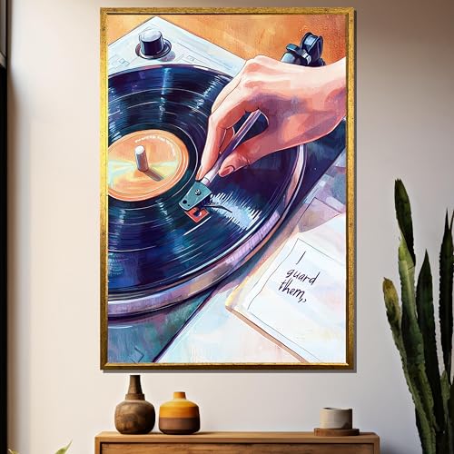 Tourne-disque affiche aquarelle pour habiller un mur vide de salon