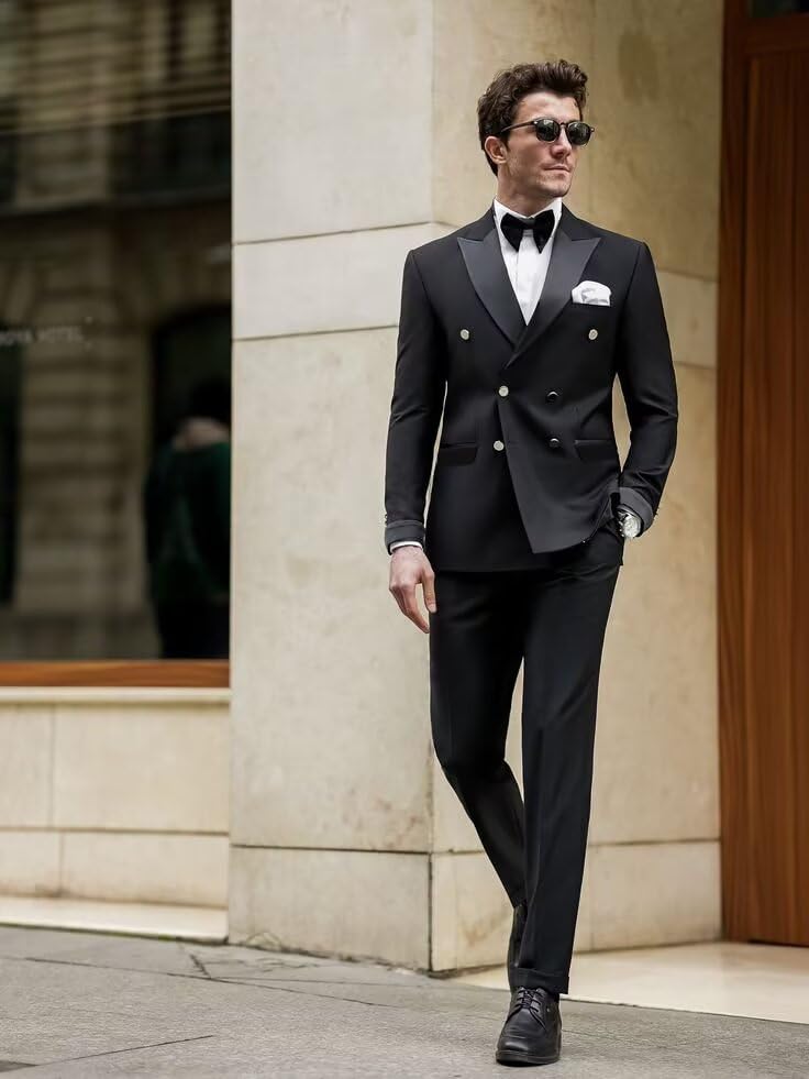 Double Breasted Tuxedo Suit 2 Piece Men's Suit Slim Fit Tuxedo Gold Button Blazer Pants Suit for Wedding Prom3