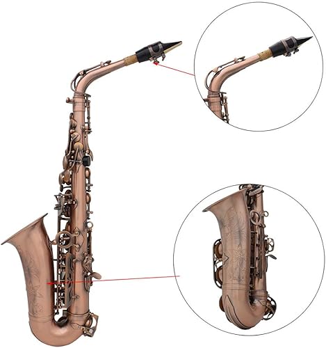 Miniatura 9 de Btuty Bend Eb E-flat Saxofón Alto Saxofón Rojo Bronce Alto Saxofón Alto Grado Acabado Antiguo Conchas de abulón Patrón de tallado de llave con