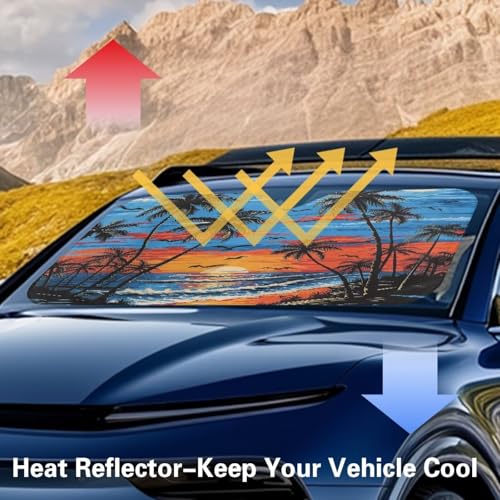 Image of Sunset Scenery Windshield Sun Shade for Car SUV Truck Foldable Front Window Sun Shade Visor Shield Cover Blocks UV Rays and Keeps Vehicle Cool - 66.53 x 34.44 inches