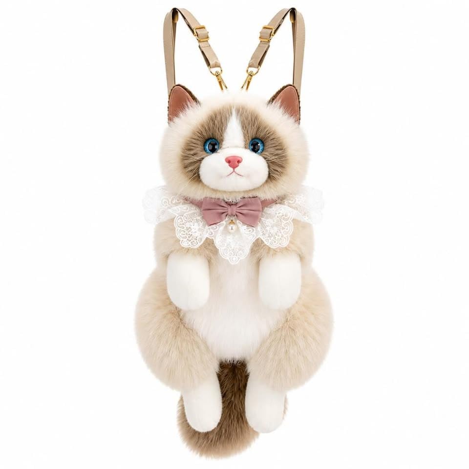Cute Cat Plush Toy Backpack with Adjustable Straps & Bow Collar for Kids-picture-31