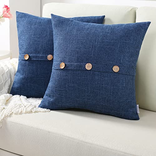 FUTEI Navy Blue Linen Decorative Throw Pillow Covers 14x14 Inch
