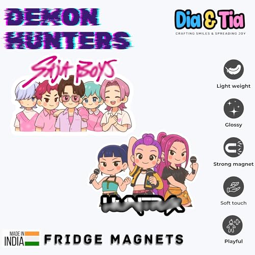 Image of Dia&Tia Premium Fridge Magnets, Kpop Demon Hunter | Made in India, For Office, Kitchen, Refrigerators, Magnetic Boards, Motivational Quotes, Culture, Gamers, Cute Cartoons