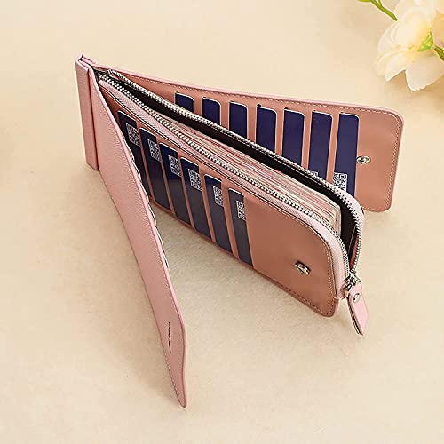 Wallet, Long Wallet,Womens Wallet,Money Clip Wallet,Multifunctional Long Wallet with 26 Cards Slots Women Zipper Pocket Leather Credit Card Holder Bifold(Pink)3