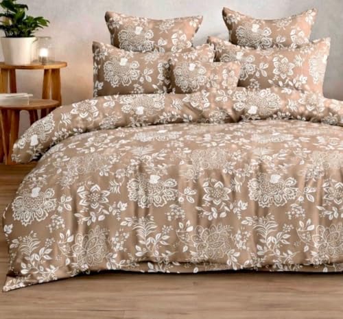 Image of DECOR2ADMIRE Premium Cotton Bedsheet Double King Size 90x100 Inches, 300 TC Soft Breathable Printed Bed Sheet with 2 Pillow Covers (Beige Blossom, Double 90 inch x 100 inch)