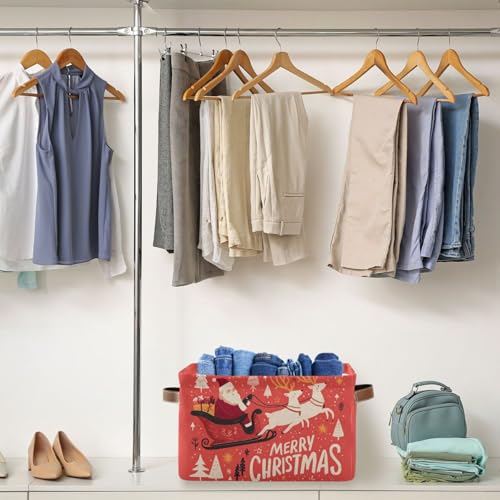 Image of Aslsiy Storage Basket Santa Claus Elk Christmas Tree Nursery Bins Baby Box Canvas Clothes Shelf Basket Laundry Hampers 2 Pcs
