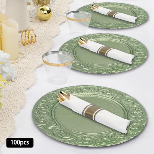 100 Platos Redondos Reutilizables 13 Pulgadas Verde miniatura 5