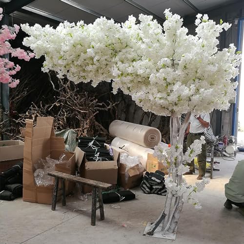 Image of PLYLAY White Artificial Cherry Blossom Tree - Lifelike Fake Plant Indoor/Outdoor Hotel Decoration - Perfect for Home Décor (Size : 1.8x1m/5.9x3.3FT), 20240322