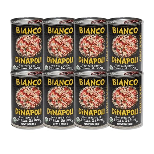Bianco DiNapoli Organic NY Style Pizza Sauce, 15 Oz (Pack of 8), Vine Ripened California Grown Tomatoes, with Garlic, Spices, & Extra Virgin Olive Oil, Perfect for Homemade Pizza