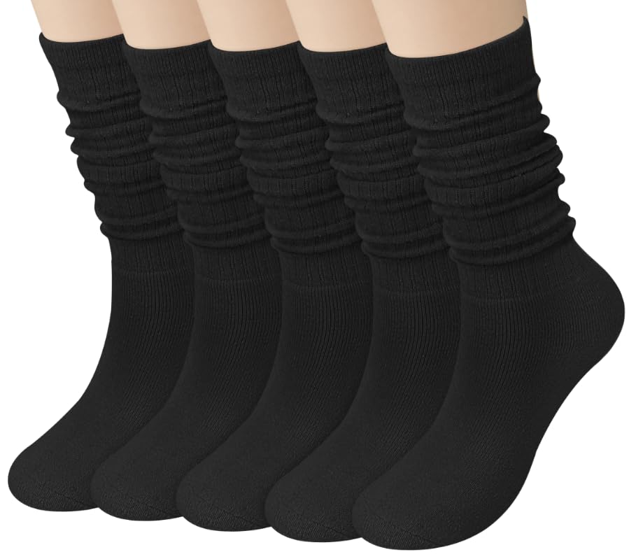Chalier 3 Pairs Wool Socks for Women Winter Slouchy Boot Socks Thick Warm Long Hiking Scrunch Crew Sock, Pack Black