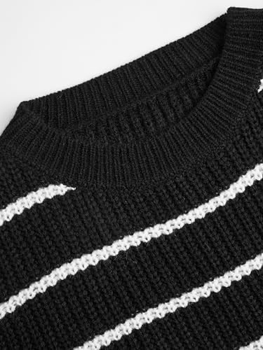 Image of CIDER Women's Cropped Striped Sweater Long Sleeve Crew Neck Trendy Pullover Tops