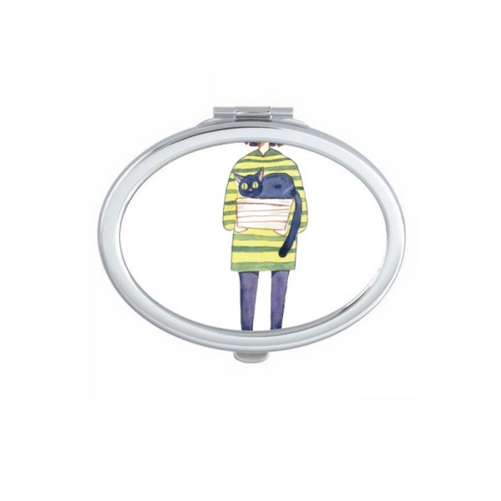 Miroir de maquillage compact portable ovale chat meganekko