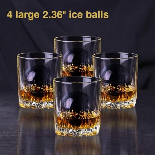 Image of KARP Crystal Clear Ice Ball Maker, 4 Cavity Large Clear Ice Balls Form, Round Ice Sphere Trays for Whiskey, Cocktail, Brandy, Bourbon (6 Cm)