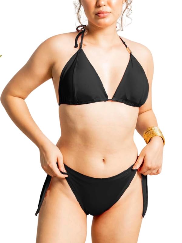 Solid Halter Neck Bikini Set for Women | Black Swimwear for Girls & Ladies| Adjustable Tie-Up Design | Stylish Beach & Pool Wear | Quick-Dry Fabric (AISW-162D)-image-22
