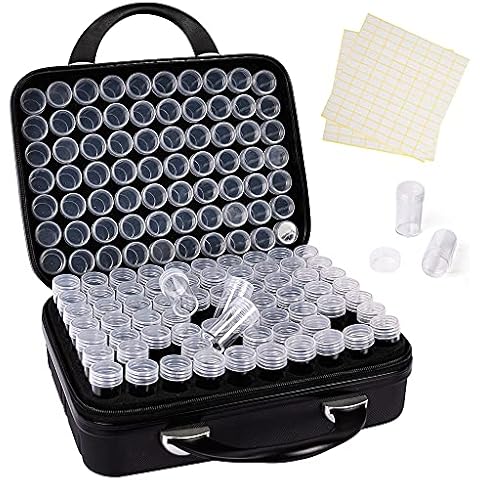 N&T NIETING Diamond Painting Storage Box, 140 Slots Diamond Embroidery Box with 2pcs Blank Label Sticker for Diamond Art Craft, Sewing Pills DIY Accessory Organizer Cover