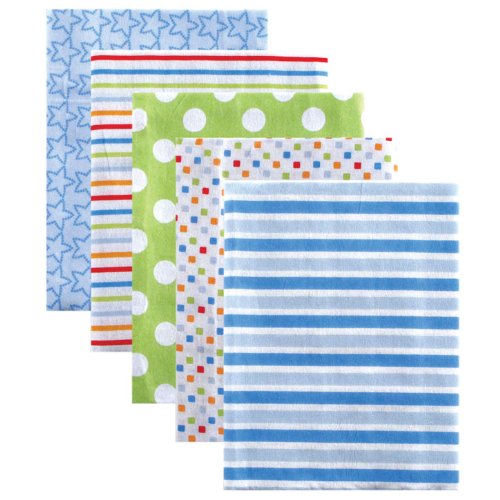 Luvable Friends Flannel Receiving Blankets, Blue, 5 Pack
