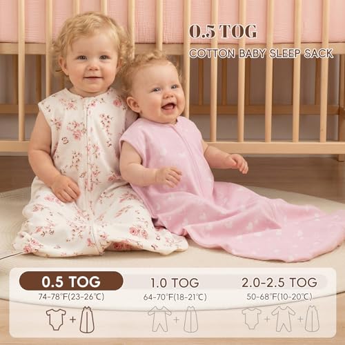 Image of david's kids 2 Pack 100% Organic Cotton Baby Sleep Sack 0-6 Months, Ultra Soft Baby Wearable Blankets with 2-Way Zipper, Comfy Sleep Sack for Infant Newborn Girls Neutral, Small Size, Floral Heart