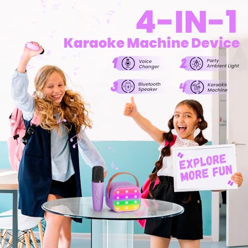 Kinder Karaoke Maschine, Neueste Karaoke Mikrofon Kinder, Geschenke für Mädchen Jungs,Mini Bluetooth Lautsprecher Geschenk Mädchen Stimmverzerrer-Spielzeug Spielzeug für 3 4 5 6 7 8 9 10+(lila)