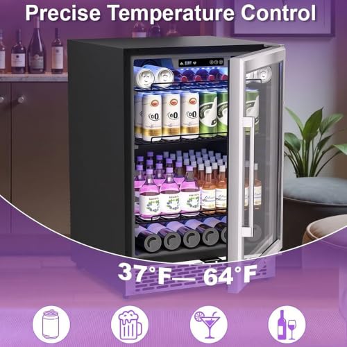 Image of 24 Inch Beverage Refrigerator with Glass Door, 200 Can Capacity Mini Fridge