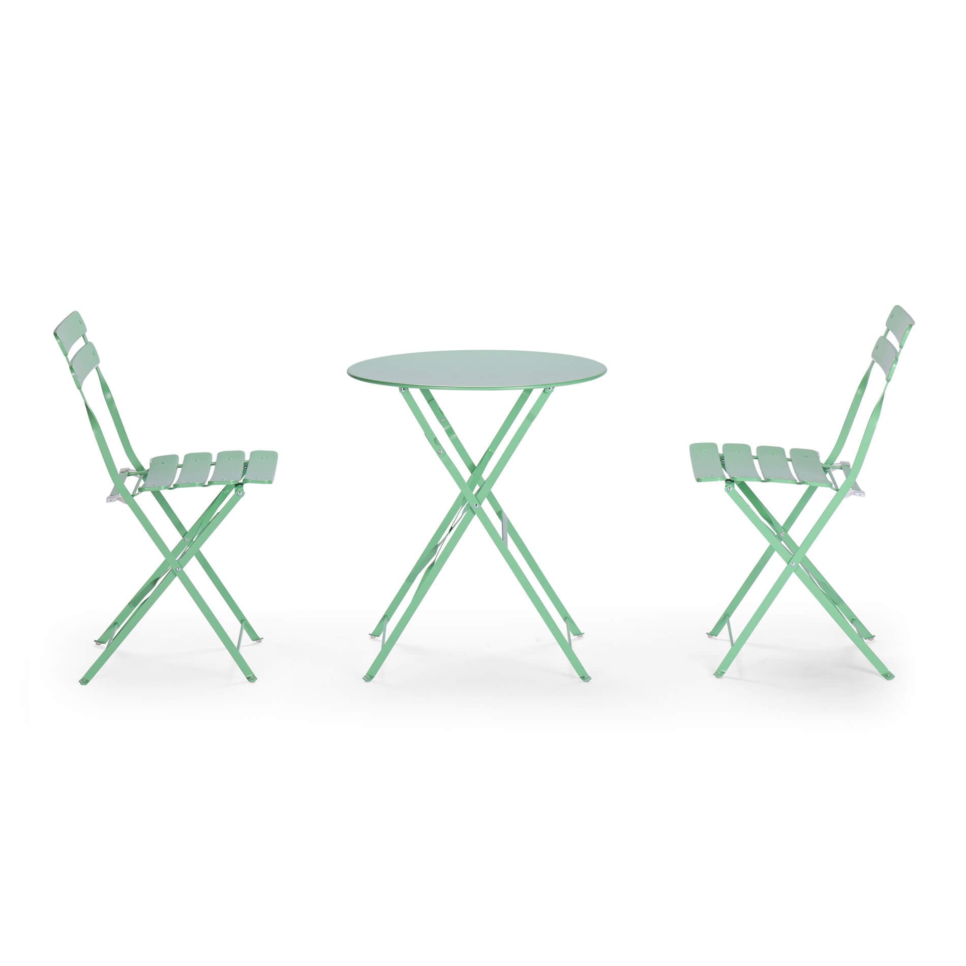 Rebecca Mobili Ensemble Bistro Pliable, Table avec 2 Chaises, Vert, Acier, Gain de Place, Convient pour Balcon Véranda - Dimensions HxLxP : 71 x 60 x 60 cm - Art. RE7163