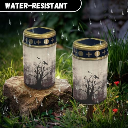 Image of 2 Pack Crow Solar Memorial Lights for Graves | Waterproof Solar Powered Grave Lights, LED Flameless Candle for Prayer Grave Lights for Cemetery Decor, Outdoor Use