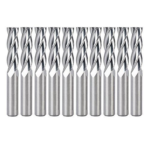 HQMaster CNC Cutter Spiral Router Bits Cutting Milling Set Tool Endmill Tungsten Steel Upcut Bit 22mm Flute Length, 45mm OAL, 10 Pack