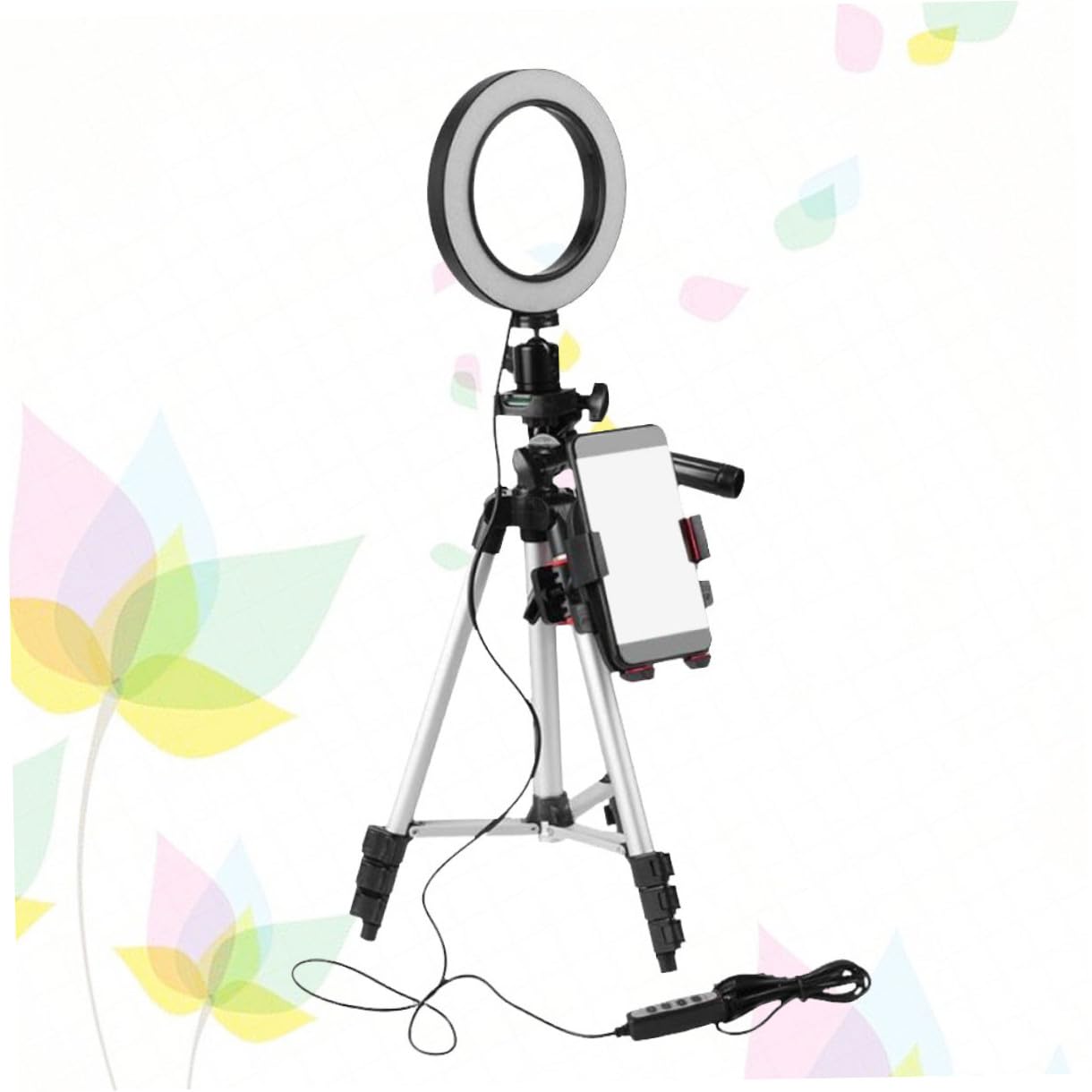 Zerodeko Luce ad Anello LED Supporto per Telefono e Treppiede per Selfie Video Streaming e Trucco e Dimmerabile Alimentato Tramite USB Colore Casuale