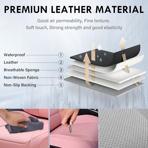 Image of Coverado Car Seat Covers Front Seats, 2 Piece Car Seat Protector with Removable Headrest, Nappa Leather Breathable Seat Cushion Universal Fit for Truck Automotive Most of Cars Pink