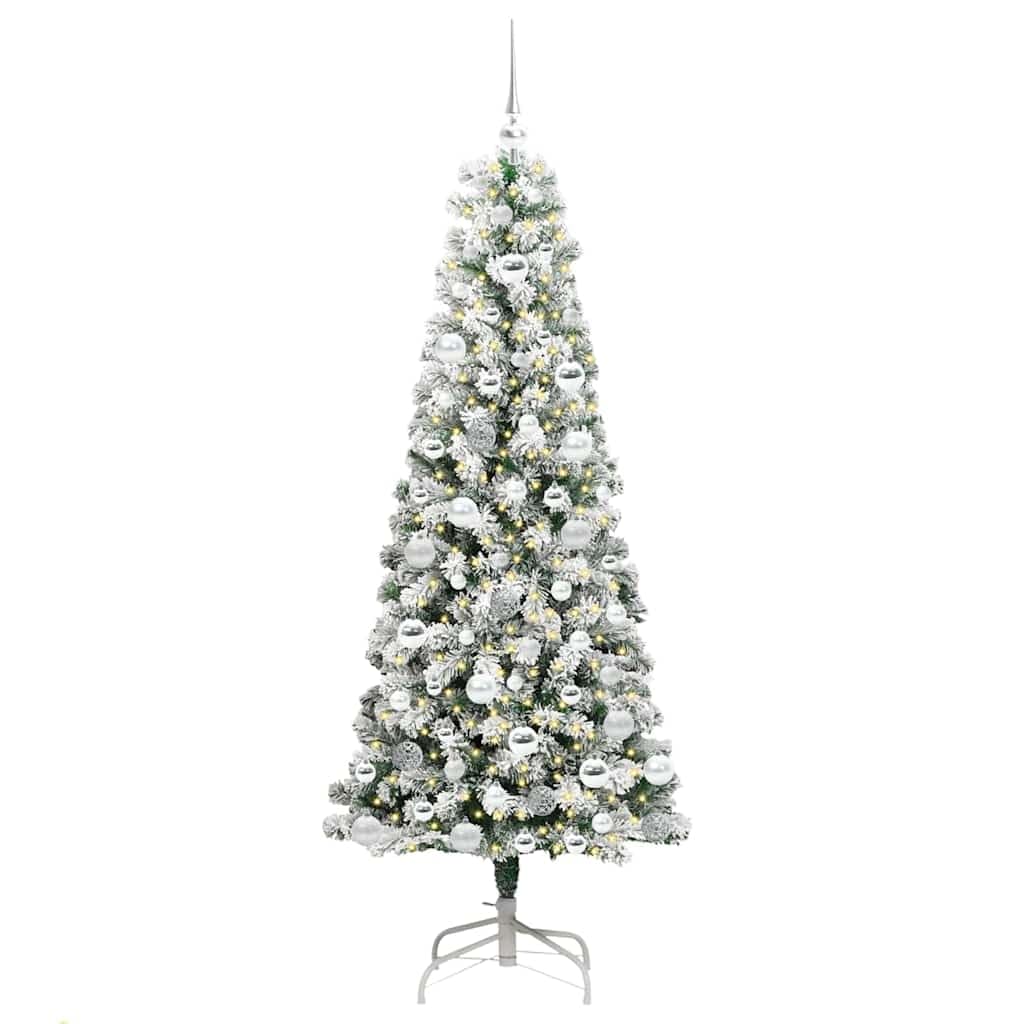 Albero di Natale artificiale pieghevole verde e bianco, 180 cm, supporto in metallo PVC, con striscia LED 300 LED, USB 5 V, per decorazione del soggiorno e festa dell'Avvento