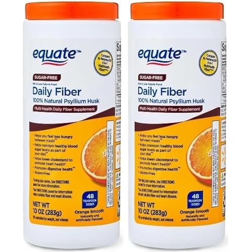 Equate Daily Fiber 100% Natural Psyllium Husk Fiber Supplement, Sugar-Free Orange Smooth, 10 oz, (2 Pack)