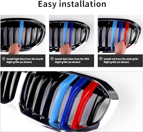 Image of M-Colored Tri Grille Insert Trims Strips, Front Center Kidney Grilles Compatible with 5 Series E60 525i 528i 530i 535i 540i 545i 550i M5 2004-2010 (11 Beam Bars)