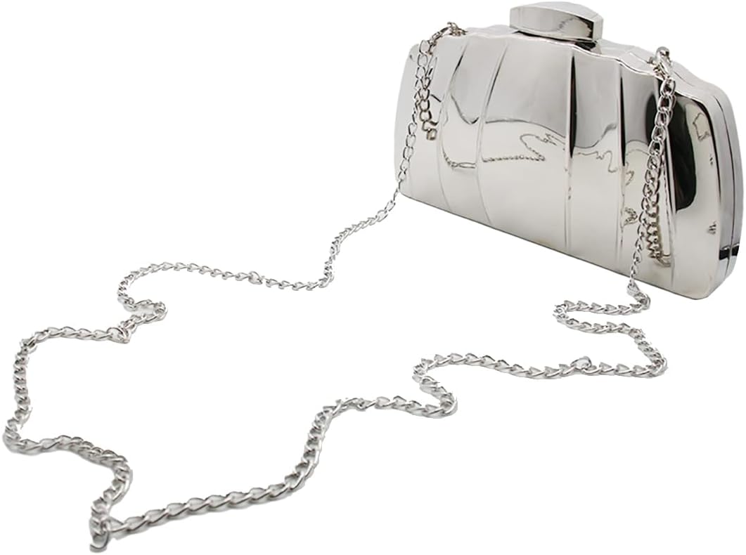 Women Sparkly Clutch Purse Unique Metallic Evening Bag Metal Box Handbag Purse Wedding Party Clutch Shoulder Bag - Image 6