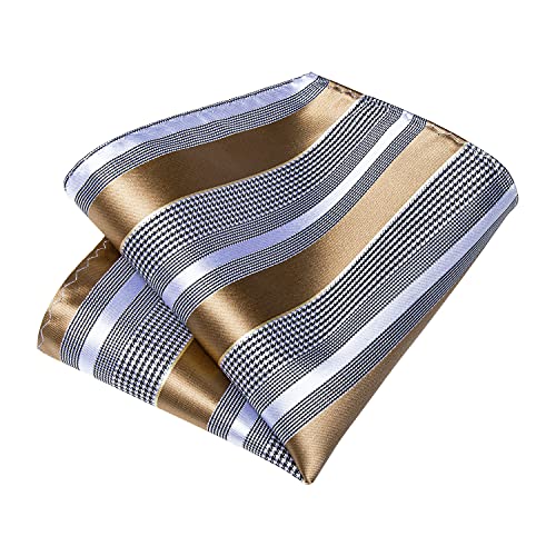 Image of DiBanGu Mens Striped Tie Silk Woven Necktie and Pocket Square Cufflinks Tie Clip Set Wedding Business Formal Gift Tie for Men