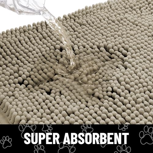 Image of Smiry Dog Door Mat for Muddy Paws, Absorbent Dirt Trapper Non Slip Quick Dry Washable Chenille Mat for Mud Dogs, Entry Rug for Indoor and Outdoor (30x20 Inches, Warm Taupe and Black)