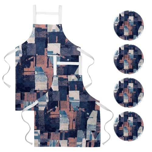 Lot de 2 tabliers de cuisine avec graphique abstrait urbain pour restaurant et bistrot