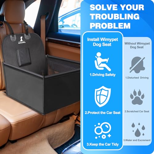 Wimypet Hunde Autositz für Kleine Mittlere Hunde, Hundesitz Haustier Robust Autoschondecke mit Hundesicherheitsgurt, Wasserdicht Faltbar Autositzbezu