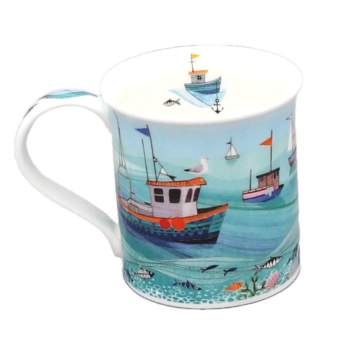 Fine Bone China Bute Shape Shore Life Mug - Made in England (Fishing Boat)