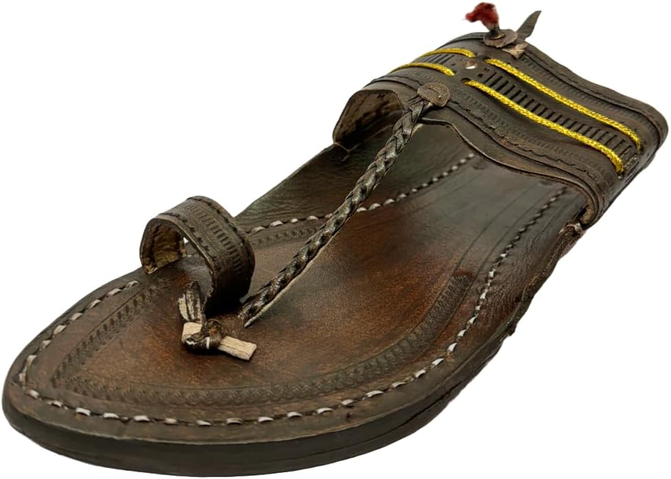 GenericThe Select U's Original Premium Leather Classic Double Zari Stitch Brown Kolhapuri Chappal for Men