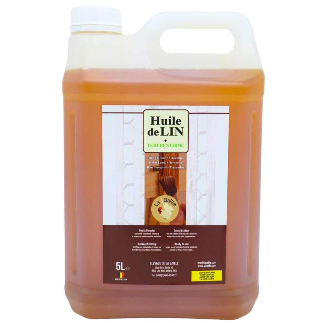 Huile de Lin & Térébenthine La Baille - Prête à l'Usage pour Bois et Matériaux Poreux - Protection et Entretien Intérieur/Extérieur